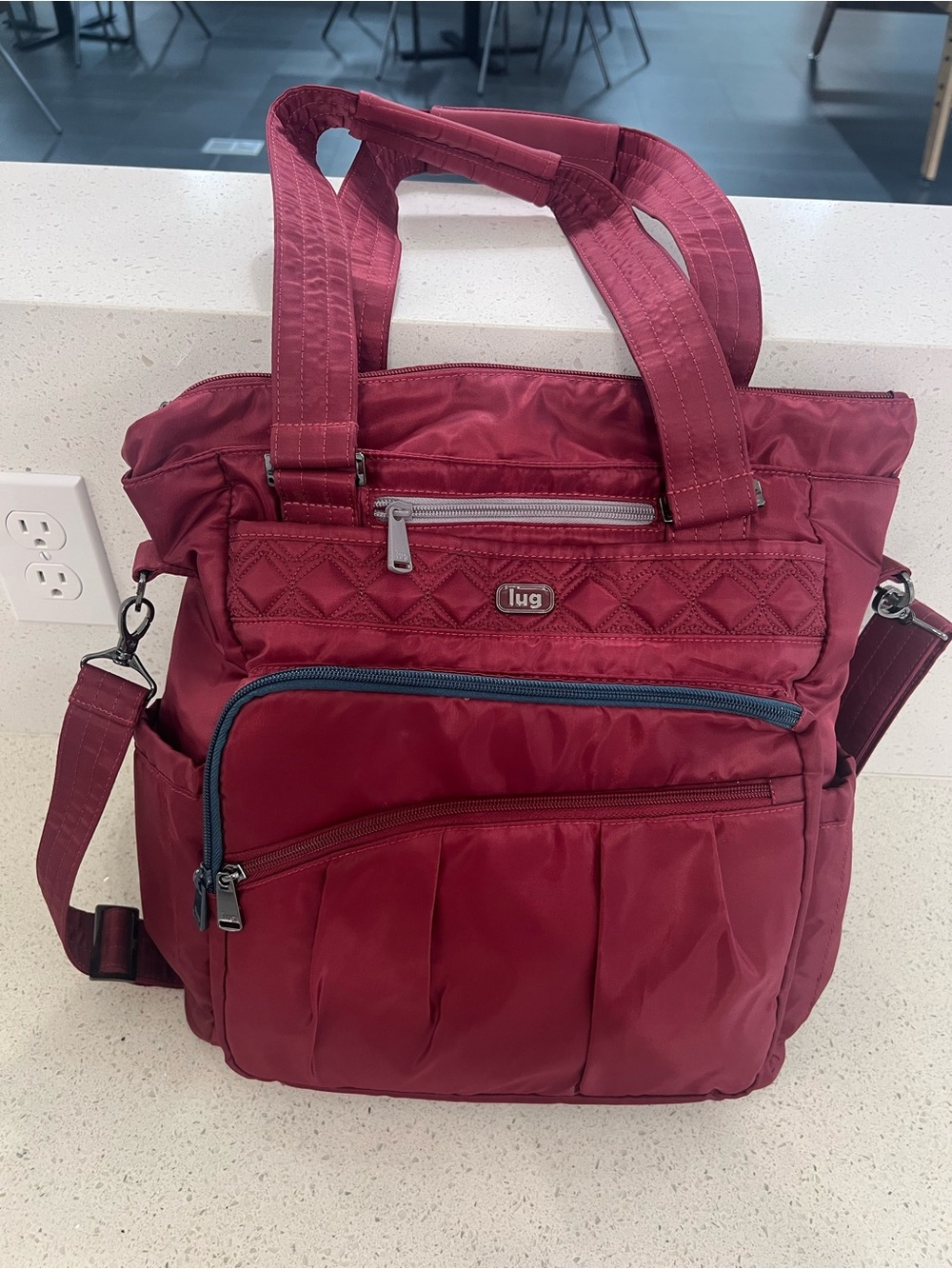 Lug Ace Cranberry Multi Pocket Tote Handbag with Back Luggage Strap